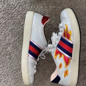 Gucci White Sneakers with Red and Blue Accents
